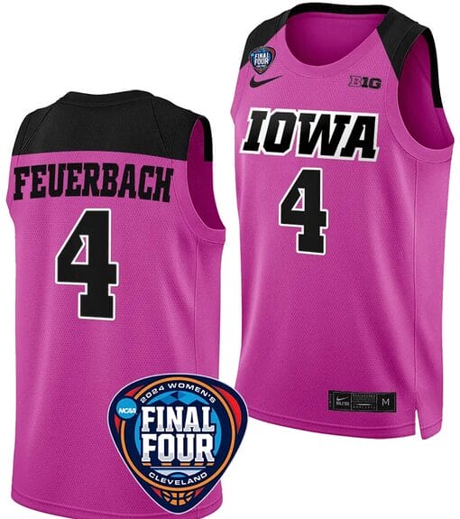 Kylie Feuerbach Jersey #4 Iowa Hawkeyes Basketball 2024 NCAA March Madness Final Four Pink