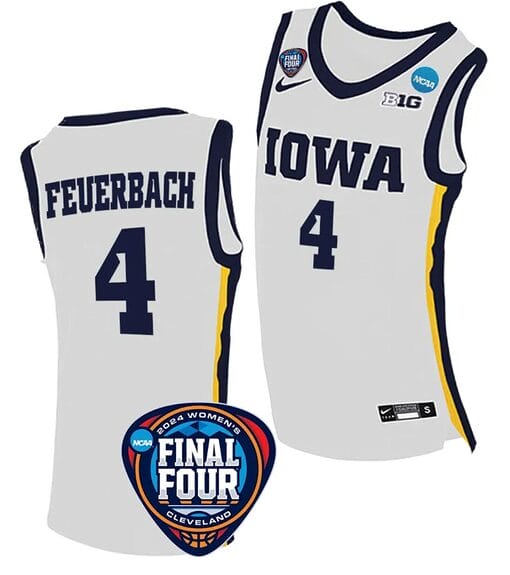 Kylie Feuerbach Jersey #4 Iowa Hawkeyes Basketball 2024 NCAA March Madness Final Four White
