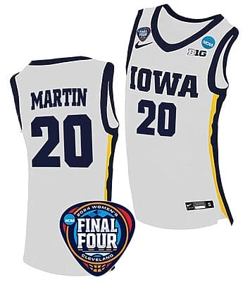 Kate Martin Jersey #20 Iowa Hawkeyes Basketball 2024 NCAA March Madness Final Four White