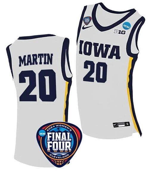 Kate Martin Jersey #20 Iowa Hawkeyes Basketball 2024 NCAA March Madness Final Four White