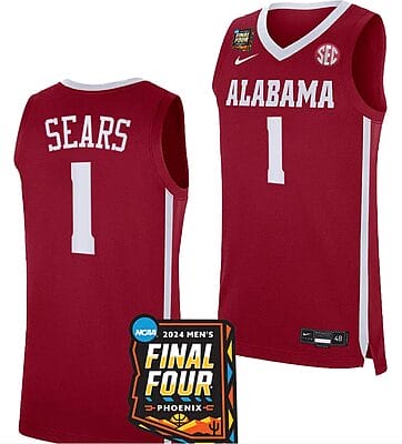 Mark Sears Jersey #1 Alabama Crimson Tide 2024 NCAA March Madness Final Four Basketball Crimson
