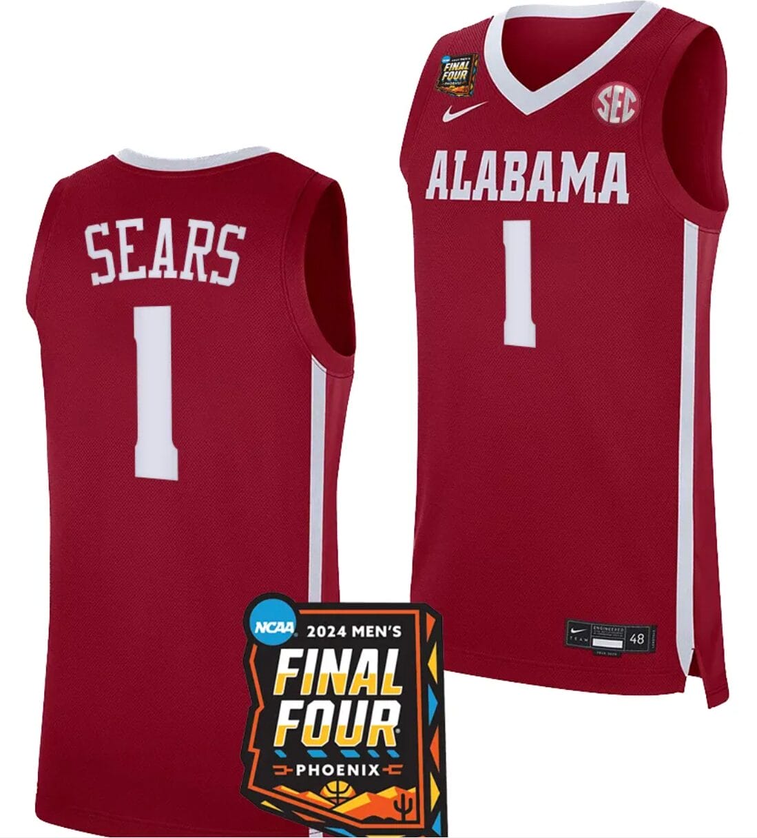 Mark Sears Jersey #1 Alabama Crimson Tide 2024 NCAA March Madness Final Four Basketball Crimson