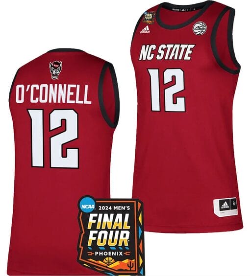 Michael OConnell Jersey #12 NC State Wolfpack 2024 NCAA March Madness Final Four Basketball Red