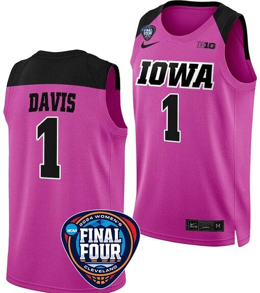 Molly Davis Jersey #1 Iowa Hawkeyes Basketball 2024 NCAA March Madness Final Four Pink