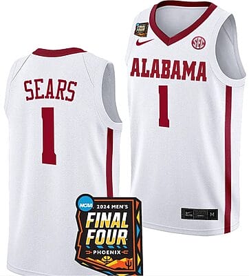 Mark Sears Jersey #1 Alabama Crimson Tide 2024 NCAA March Madness Final Four Basketball White 