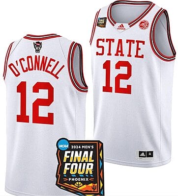 Michael OConnell Jersey #12 NC State Wolfpack 2024 NCAA March Madness Final Four Basketball White