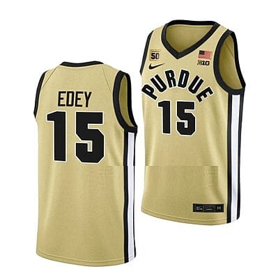 Men's #15 Zach Edey Jersey Purdue Boilermakers College Basketball Jerseys Gold