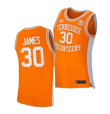 Josiah James Jersey #30 Tennessee Volunteers College Basketball Jerseys Orange Retro