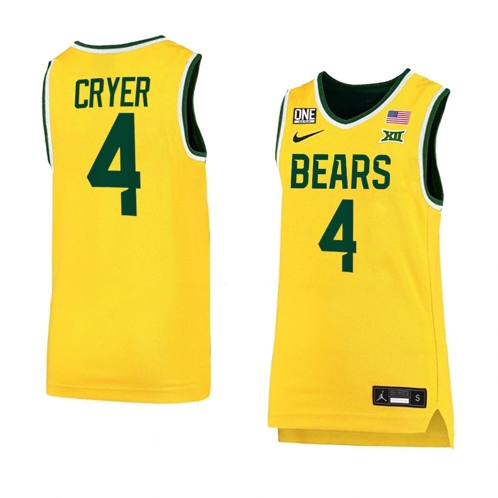 Lj Cryer Anthracite Jersey #4 Baylor Bears College Basketball Jerseys Yellow