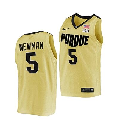 Men's #5 Brandon Newman Jersey Purdue Boilermakers College Basketball Jerseys Gold 2022