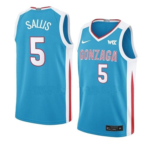 Hunter Sallis Jersey #5 Gonzaga Bulldogs College Basketball Jerseys Blue