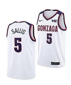 Hunter Sallis Jersey #5 Gonzaga Bulldogs College Basketball Jerseys White