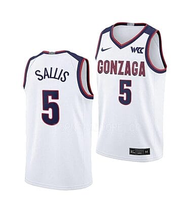 Hunter Sallis Jersey #5 Gonzaga Bulldogs College Basketball Jerseys White