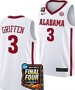Rylan Griffen Jersey #3 Alabama Crimson Tide 2024 NCAA March Madness Final Four Basketball White