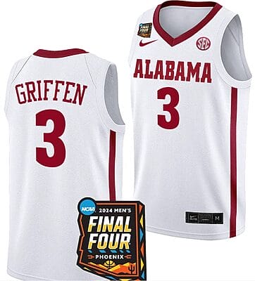 Rylan Griffen Jersey #3 Alabama Crimson Tide 2024 NCAA March Madness Final Four Basketball White