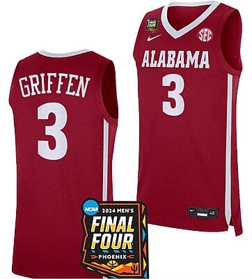 Rylan Griffe Jersey #3 Alabama Crimson Tide 2024 NCAA March Madness Final Four Basketball Crimson