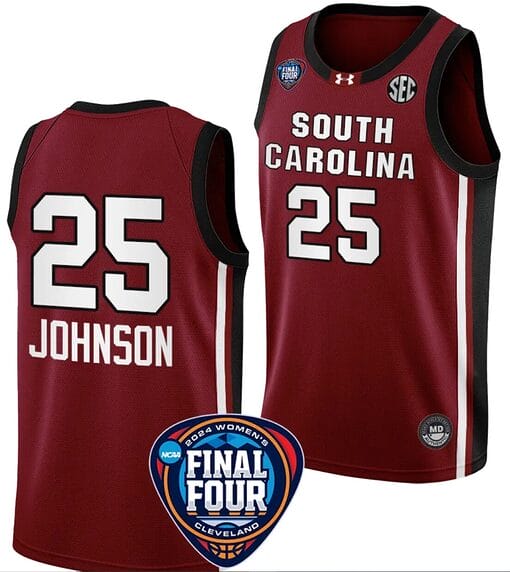 Raven Johnson Jersey #25 South Carolina Gamecocks Basketball 2024 NCAA March Madness Final Four Garnet