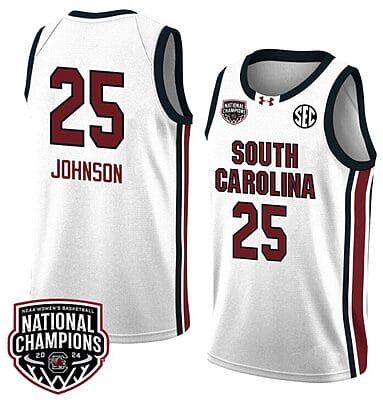Raven Johnson Jersey #25 South Carolina Gamecocks 2024 NCAA Basketball National Champions White Red