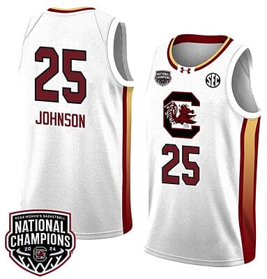 Raven Johnson Jersey #25 South Carolina Gamecocks 2024 NCAA Basketball National Champions White Yellow