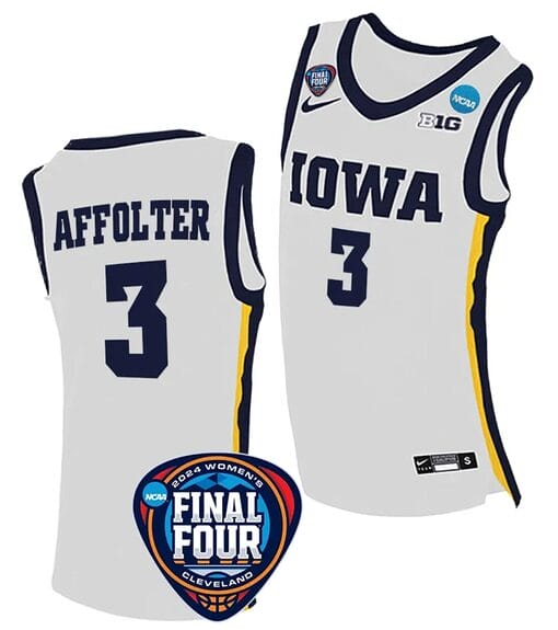 Sydney Affolter Jersey #3 Iowa Hawkeyes Basketball 2024 NCAA March Madness Final Four White