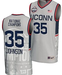 Samson Johnson Jersey #35 UConn Huskies 2024 NCAA Basketball National Champions Lightweight Gray