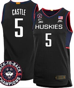 Stephon Castle Jersey #5 UConn Huskies Basketball 2024 Back To Back Champions Patch Black