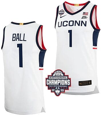 Solomon Ball Jersey #1 UConn Huskies 2024 NCAA Basketball National Champions White Elite