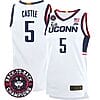 Stephon Castle Jersey #5 UConn Huskies Basketball 2024 Back To Back Champions Patch White Home
