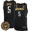 Stephon Castle Jersey #5 UConn Huskies Basketball 2024 Back To Back Champions Patch Black Gold