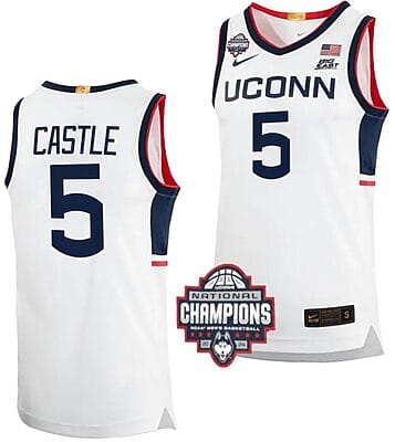 Stephon Castle Jersey #5 UConn Huskies 2024 NCAA Basketball National Champions White Elite