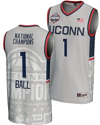 Solomon Ball Jersey #1 UConn Huskies 2024 NCAA Basketball National Champions Lightweight Gray