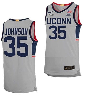 Samson Johnson Jersey UConn Huskies College Basketball Limited Gray #35