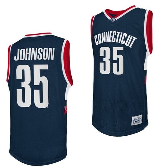 Samson Johnson Jersey UConn Huskies College Basketball Navy Retro #35