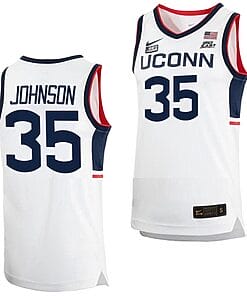 Samson Johnson Jersey UConn Huskies College Basketball White Replica #35