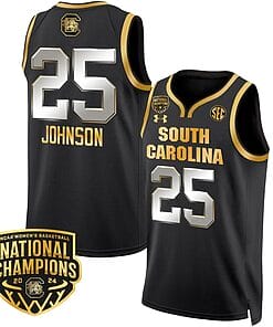 Raven Johnson Jersey #25 South Carolina Gamecocks Basketball 2024 National Champions All Stitched Black Gold