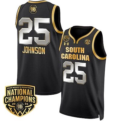 Raven Johnson Jersey #25 South Carolina Gamecocks Basketball 2024 National Champions All Stitched Black Gold