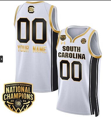 Custom South Carolina Gamecocks Basketball Jersey Name and Number 2024 National Champions All Stitched White Gold