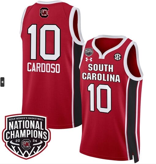 Kamilla Cardoso Jersey #10 South Carolina Gamecocks Basketball 2024 National Champions All Stitched Red
