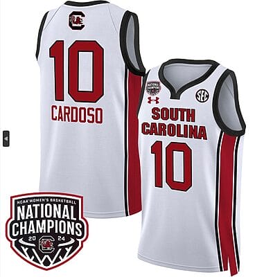 Kamilla Cardoso Jersey #10 South Carolina Gamecocks Basketball 2024 National Champions All Stitched White
