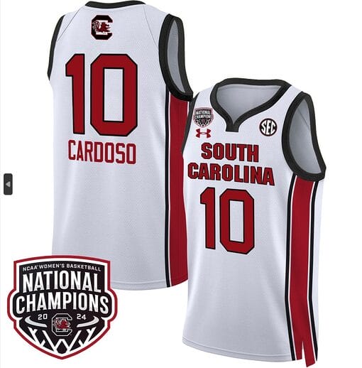 Kamilla Cardoso Jersey #10 South Carolina Gamecocks Basketball 2024 National Champions All Stitched White