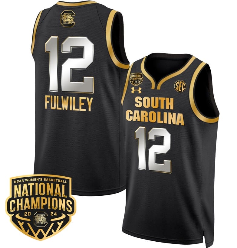 MiLaysia Fulwiley Jersey #12 South Carolina Gamecocks Basketball 2024 National Champions All Stitched Black Gold