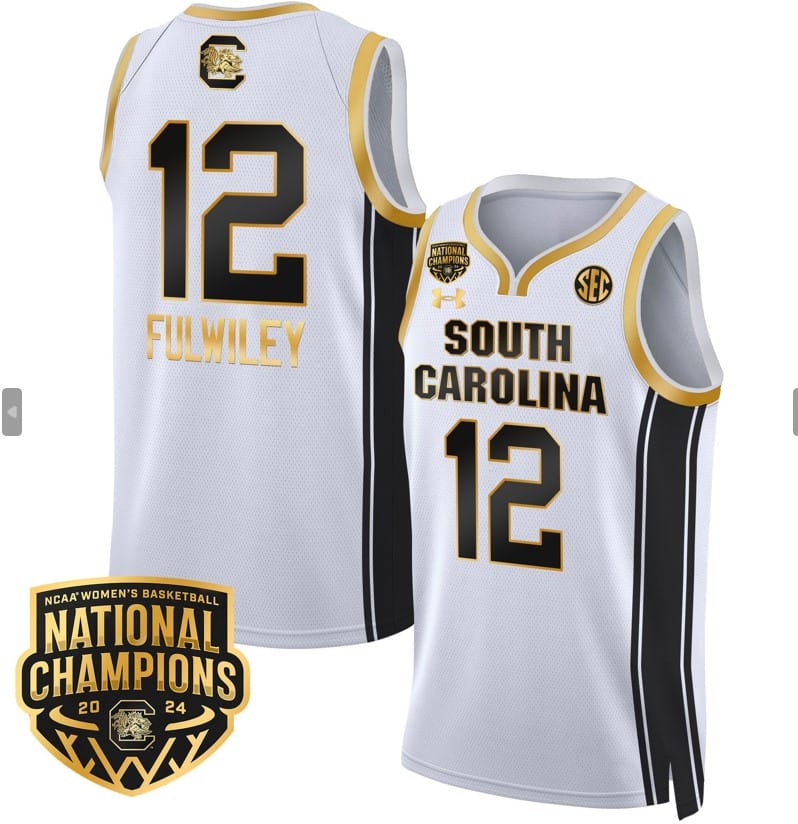 MiLaysia Fulwiley Jersey #12 South Carolina Gamecocks Basketball 2024 National Champions All Stitched White Gold