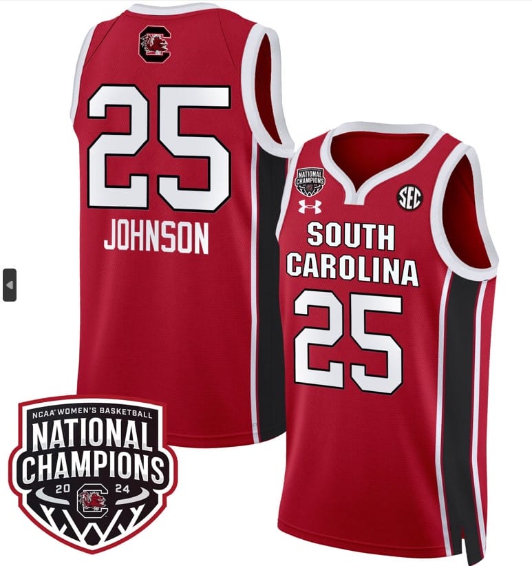 Raven Johnson Jersey #25 South Carolina Gamecocks Basketball 2024 National Champions All Stitched Red