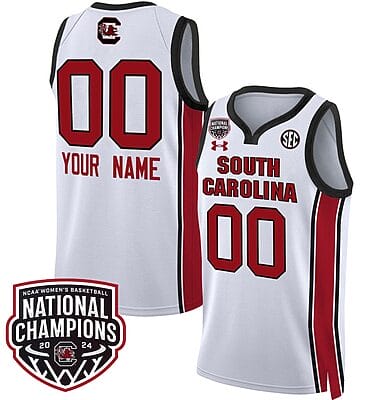 Custom South Carolina Gamecocks Basketball Jersey Name and Number 2024 National Champions All Stitched White