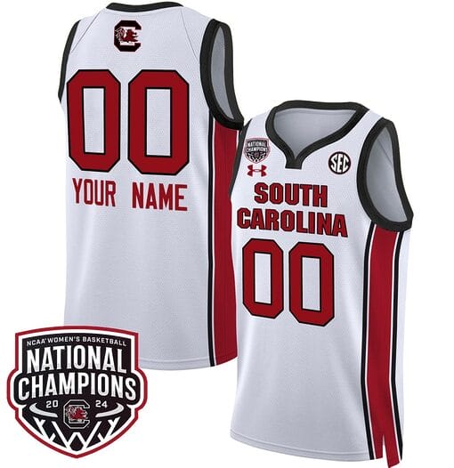Custom South Carolina Gamecocks Basketball Jersey Name and Number 2024 National Champions All Stitched White
