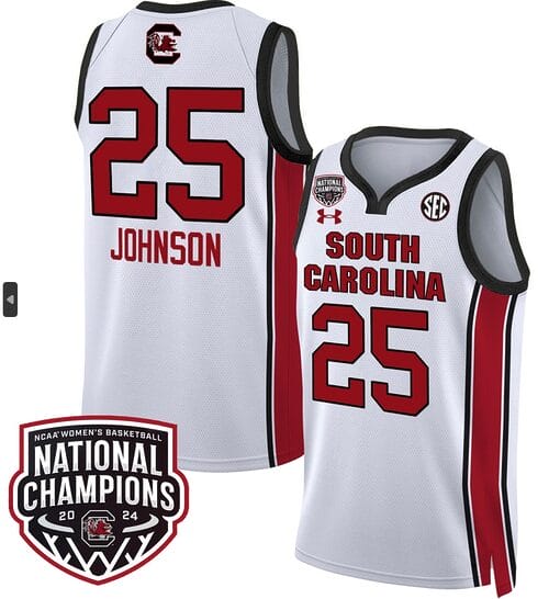 Raven Johnson Jersey #25 South Carolina Gamecocks Basketball 2024 National Champions All Stitched White