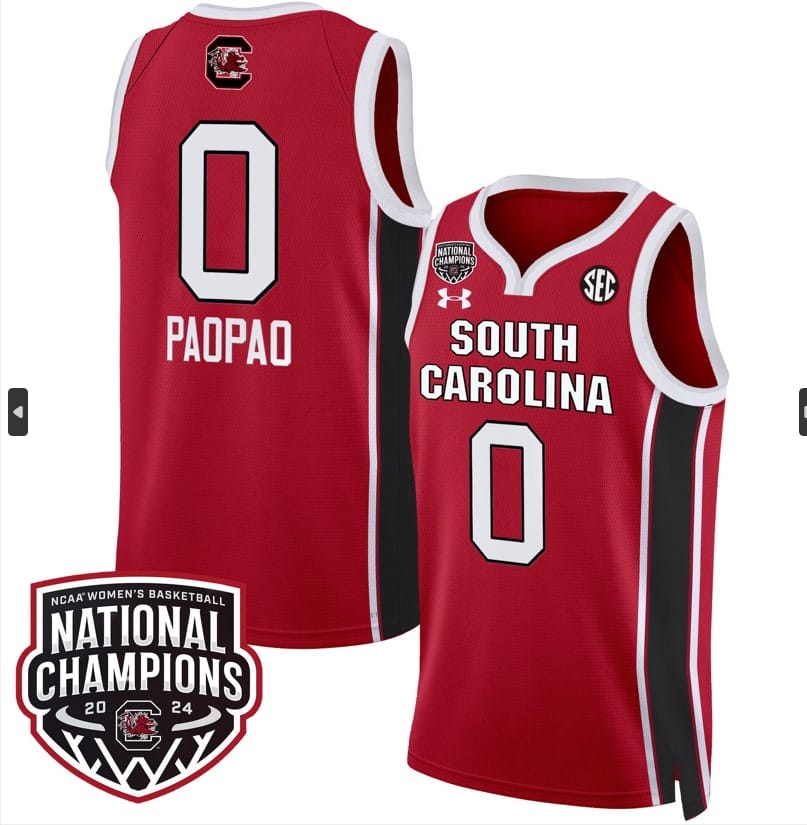 Te Hina Paopao Jersey #0 South Carolina Gamecocks Basketball 2024 National Champions All Stitched Red