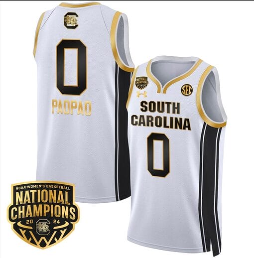 Te Hina Paopao Jersey #0 South Carolina Gamecocks Basketball 2024 National Champions All Stitched White Gold
