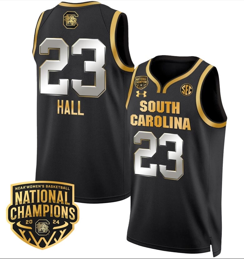 Bree Hall Jersey #23 South Carolina Gamecocks Basketball 2024 National Champions All Stitched Black Gold