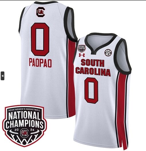 Te Hina Paopao Jersey #0 South Carolina Gamecocks Basketball 2024 National Champions All Stitched White